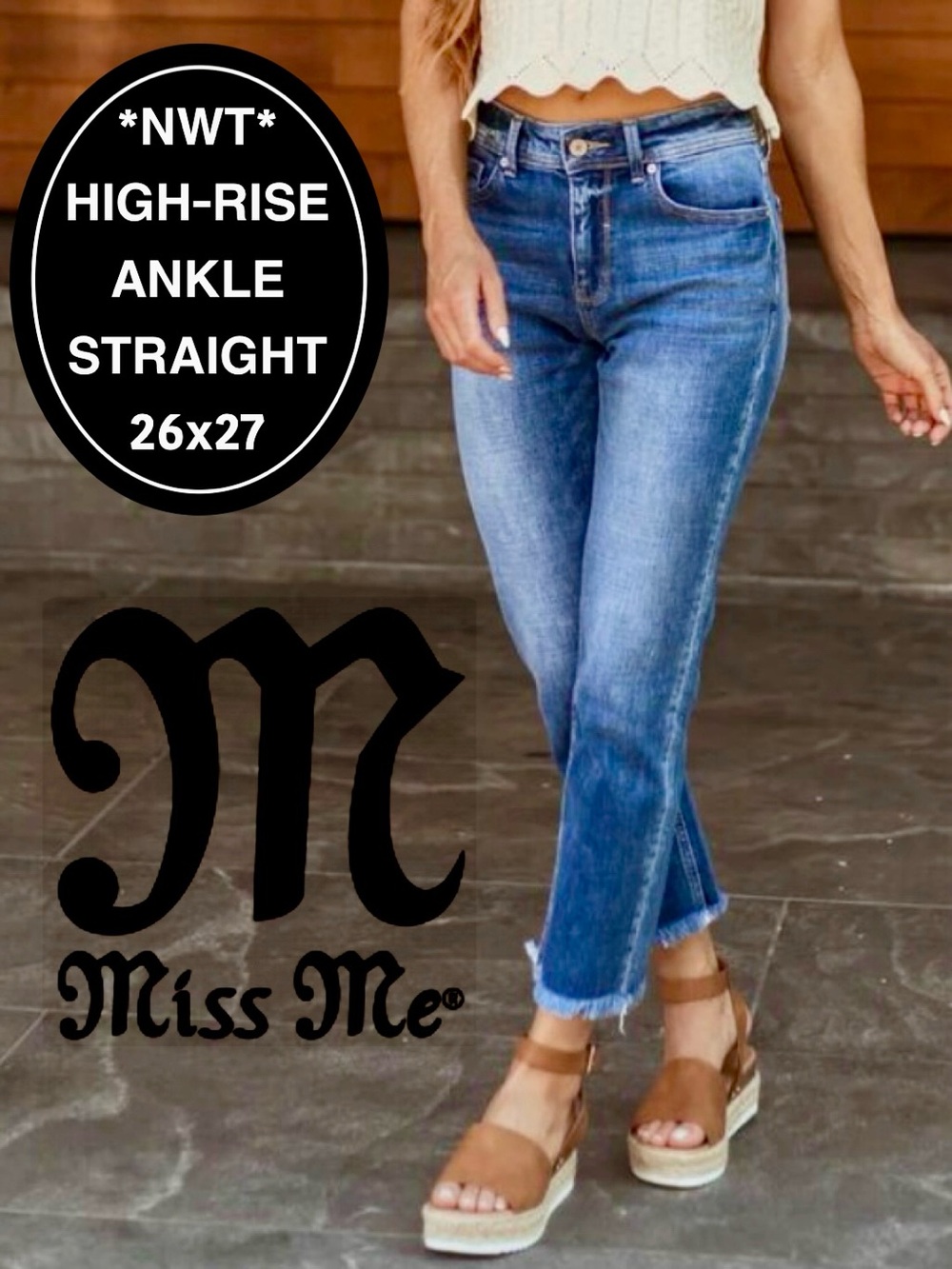 NWT MISS ME 26x27 High Rise Ankle Straight Jeans Frayed Hem NWT